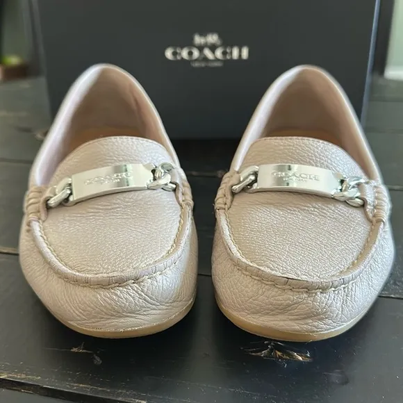 COACH Olive Pebble Grain Leather Loafer - Grey Birch