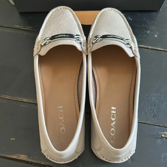 COACH Olive Pebble Grain Leather Loafer - Grey Birch
