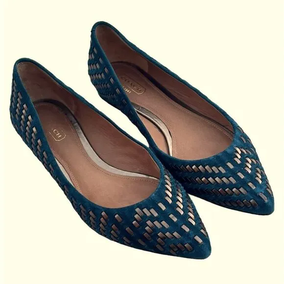 Coach Pointed Toe Woven Suede/Leather Ballet Flats Excellent Condition Size 6.5