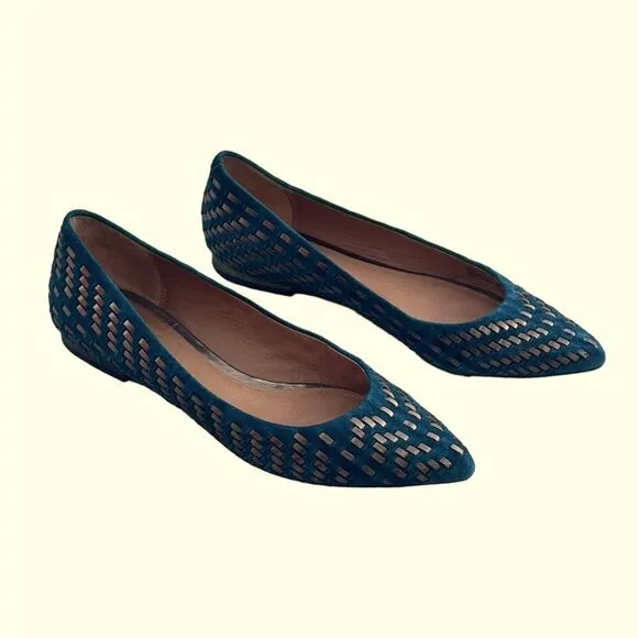 Coach Pointed Toe Woven Suede/Leather Ballet Flats Excellent Condition Size 6.5