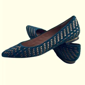 Coach Pointed Toe Woven Suede/Leather Ballet Flats Excellent Condition Size 6.5