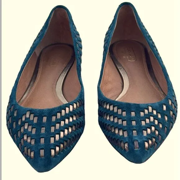 Coach Pointed Toe Woven Suede/Leather Ballet Flats Excellent Condition Size 6.5