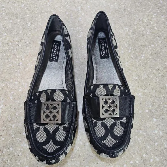 Coach Sid Signature C Black Jacquard Leather Loafer Driving Moccasins Sz 7.5