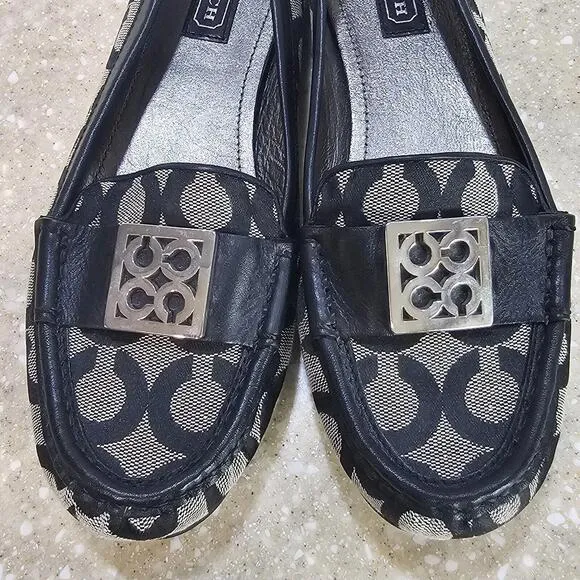 Coach Sid Signature C Black Jacquard Leather Loafer Driving Moccasins Sz 7.5