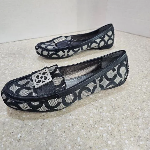 Coach Sid Signature C Black Jacquard Leather Loafer Driving Moccasins Sz 7.5