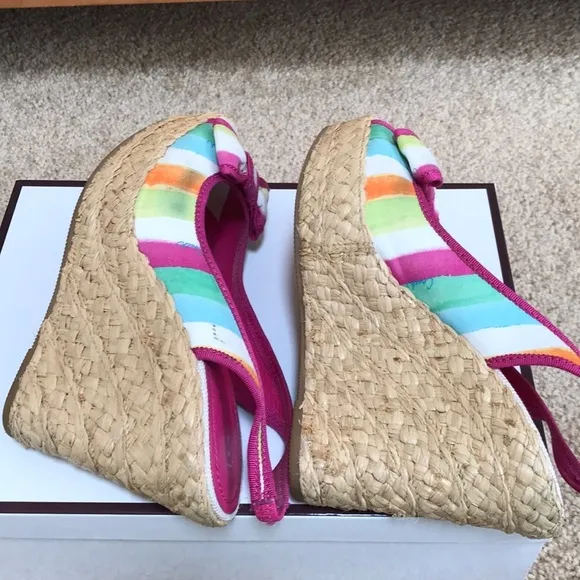 COACH Size 6.5 pink multi wedge espadrilles