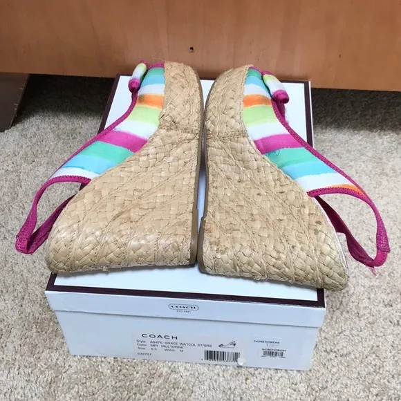 COACH Size 6.5 pink multi wedge espadrilles