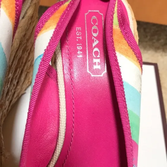 COACH Size 6.5 pink multi wedge espadrilles