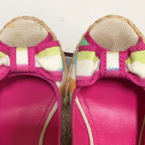 COACH Size 6.5 pink multi wedge espadrilles