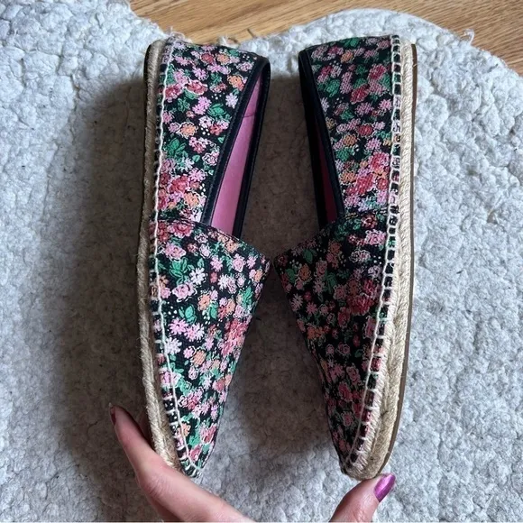 Coach: Slip On Black, Orange, Pink, White Green Floral Print Espadrilles Size 9B