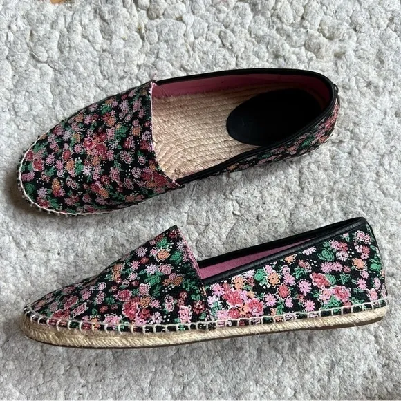 Coach: Slip On Black, Orange, Pink, White Green Floral Print Espadrilles Size 9B