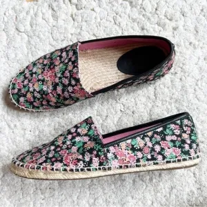Coach: Slip On Black, Orange, Pink, White Green Floral Print Espadrilles Size 9B