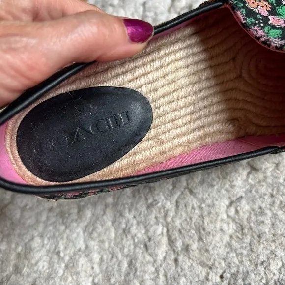 Coach: Slip On Black, Orange, Pink, White Green Floral Print Espadrilles Size 9B