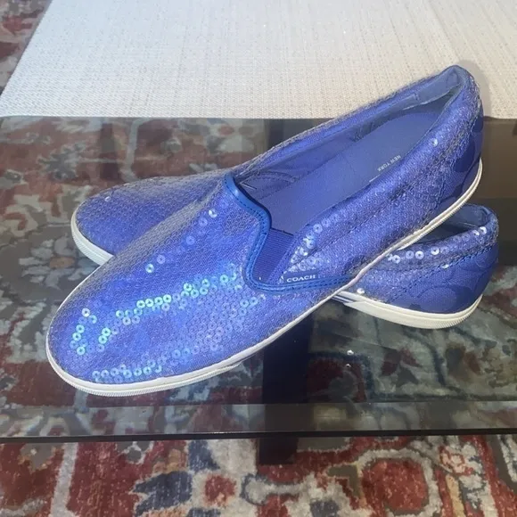 😍🙏🏼”Coach”. sneakers  👟 Blue Sequin Slip On Sneakers