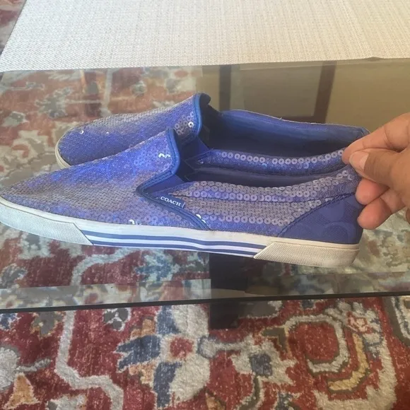 😍🙏🏼”Coach”. sneakers  👟 Blue Sequin Slip On Sneakers