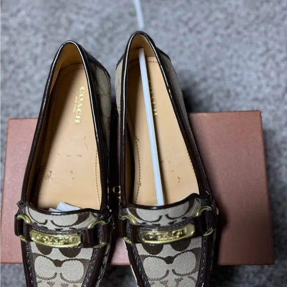 Coach Tan and Brown Flats with Signature Pattern