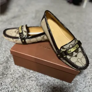 Coach Tan and Brown Flats with Signature Pattern