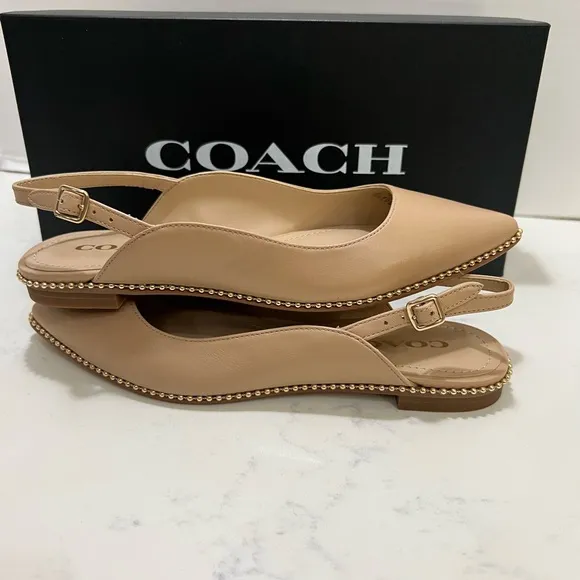 Coach Tan Leather Flats with Whipstitching