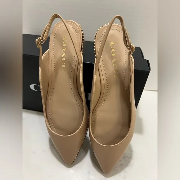 Coach Tan Leather Flats with Whipstitching