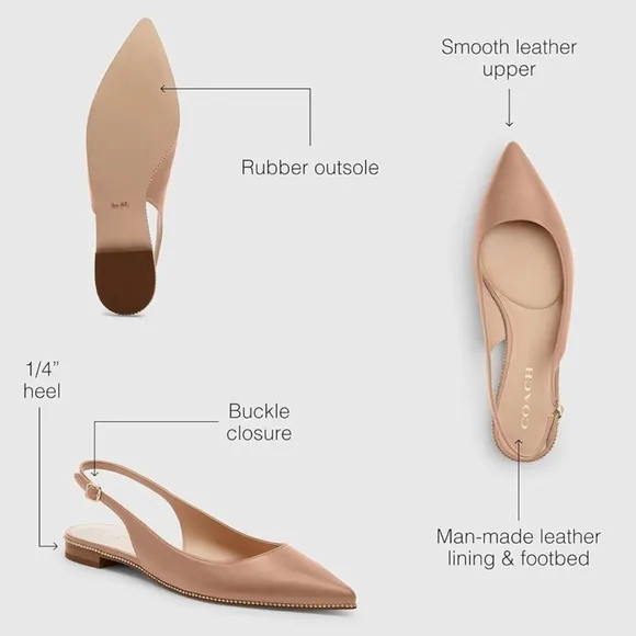 Coach Tan Leather Flats with Whipstitching