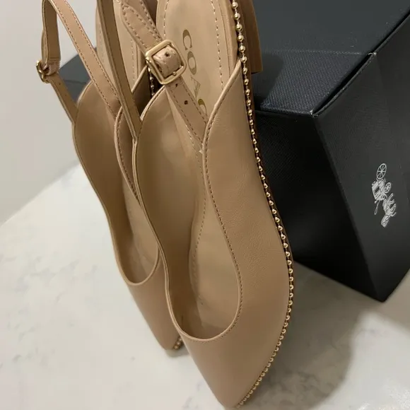 Coach Tan Leather Flats with Whipstitching