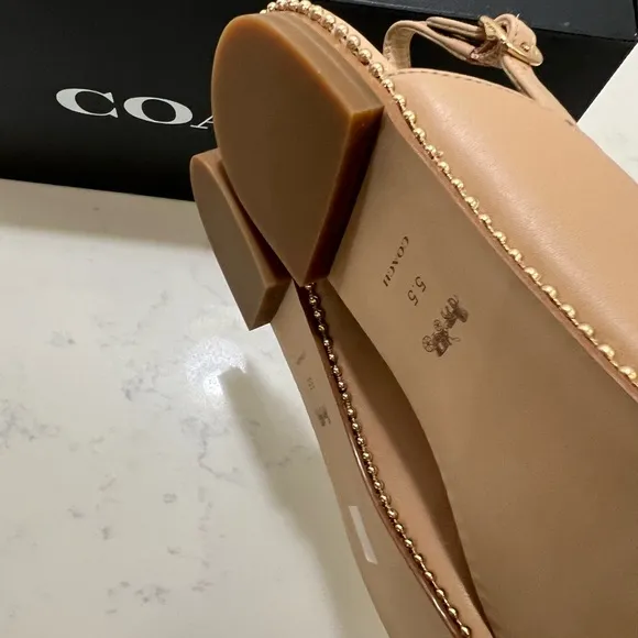 Coach Tan Leather Flats with Whipstitching