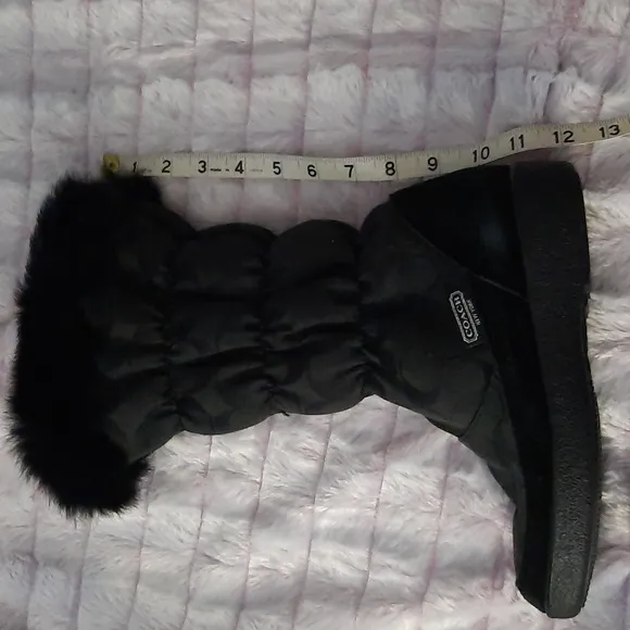 Coach Theona Black Rabbit Fur Lined Puffer Canvas Knee High Zipper Boots Size 6B