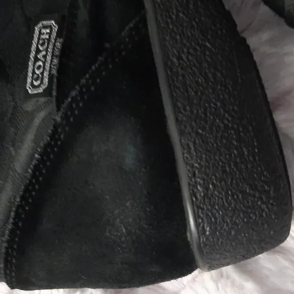 Coach Theona Black Rabbit Fur Lined Puffer Canvas Knee High Zipper Boots Size 6B