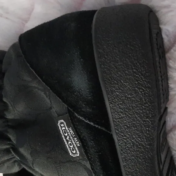 Coach Theona Black Rabbit Fur Lined Puffer Canvas Knee High Zipper Boots Size 6B