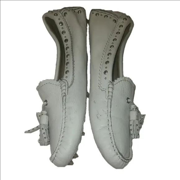 Coach Vintage White Leather Tassle Loafers b9