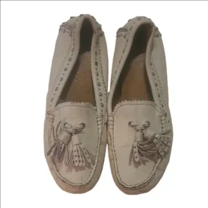 Coach Vintage White Leather Tassle Loafers b9