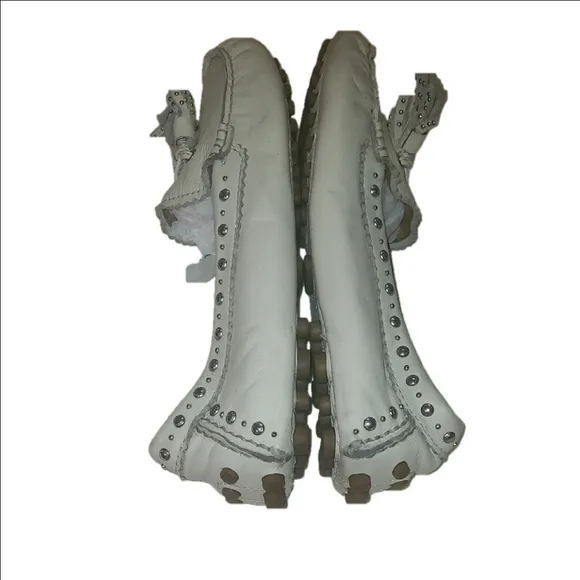 Coach Vintage White Leather Tassle Loafers b9