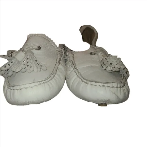 Coach Vintage White Leather Tassle Loafers b9