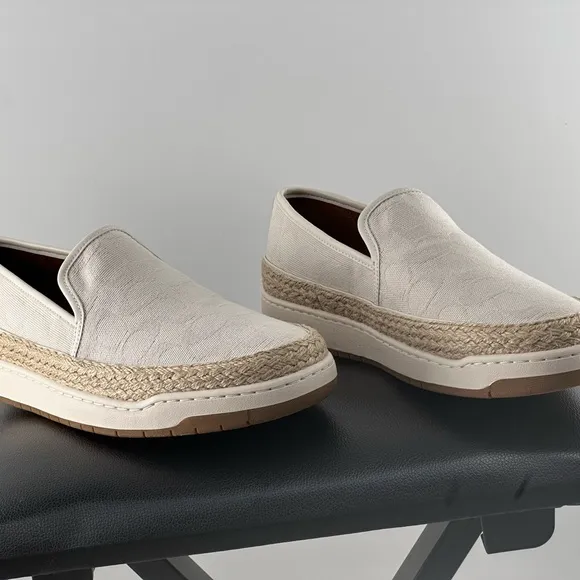 Coach White Tan Espadrille Slip-Ons