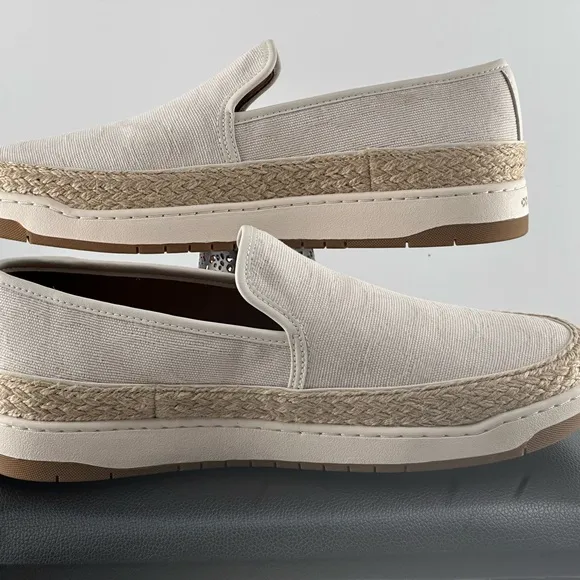 Coach White Tan Espadrille Slip-Ons