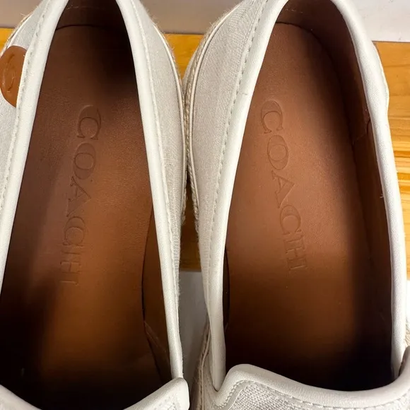 Coach White Tan Espadrille Slip-Ons