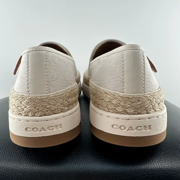 Coach White Tan Espadrille Slip-Ons