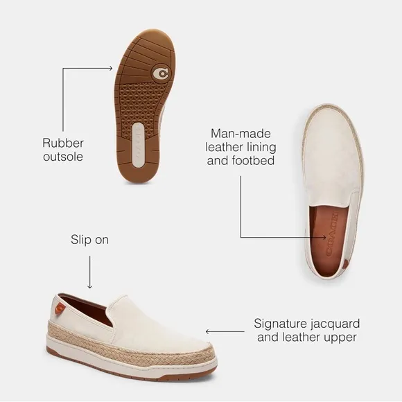 Coach White Tan Espadrille Slip-Ons
