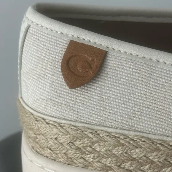 Coach White Tan Espadrille Slip-Ons