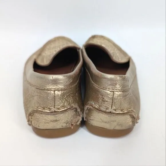 Coach Women's Gold Metallic Studded Leather Orlene Loafers Flats Designer 6.5