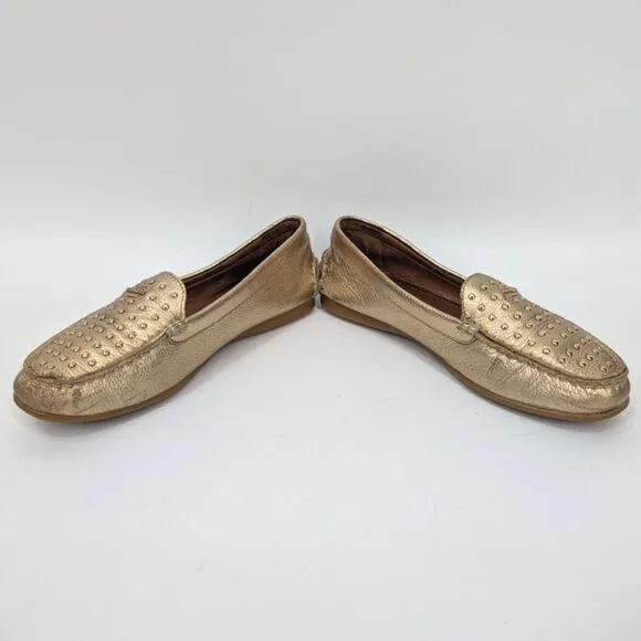 Coach Women's Gold Metallic Studded Leather Orlene Loafers Flats Designer 6.5