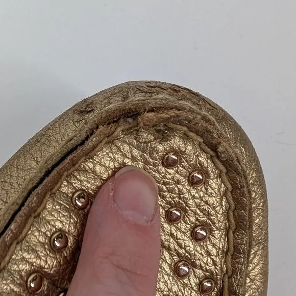 Coach Women's Gold Metallic Studded Leather Orlene Loafers Flats Designer 6.5