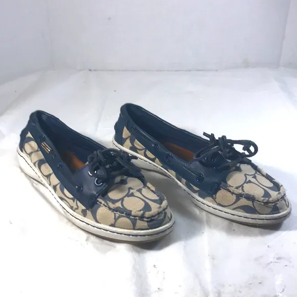 Coach Womens Navy “Richelle” CC Signature Print Slip On Canvas Loafers Sneakers