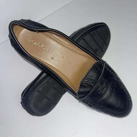 Coach Womens Odette A01375 Black Moc Toe Slip On Loafer Flats Size 10B