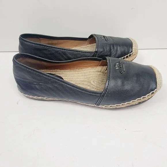 Coach Rhodelle Lambskin Black Loafers Espadrilles Size 6