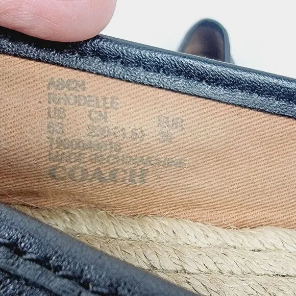Coach Rhodelle Lambskin Black Loafers Espadrilles Size 6