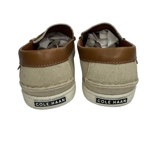Cole Haan Beige Canvas Nantucket Penny Loafer Brown Leather Detail Men's Sz 10 M