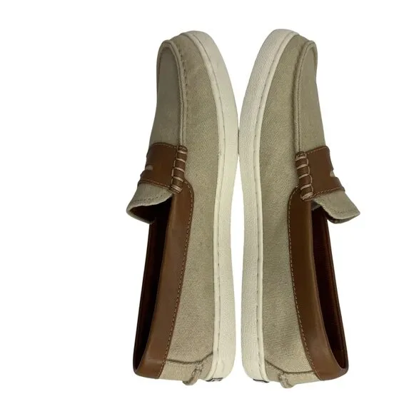 Cole Haan Beige Canvas Nantucket Penny Loafer Brown Leather Detail Men's Sz 10 M
