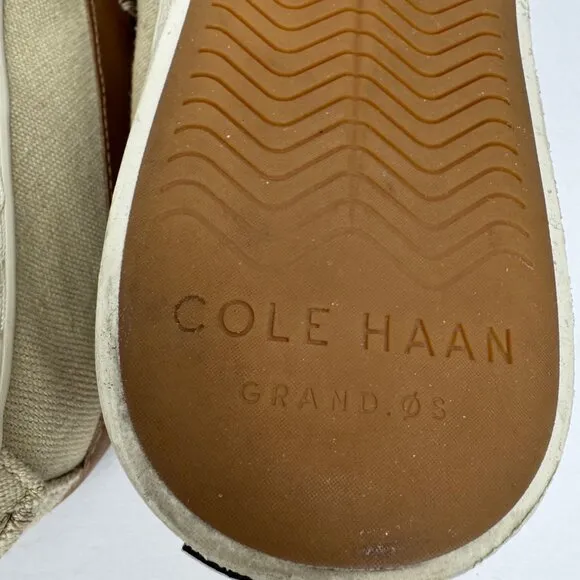 Cole Haan Beige Canvas Nantucket Penny Loafer Brown Leather Detail Men's Sz 10 M