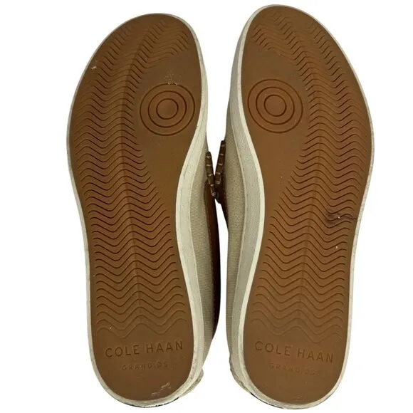 Cole Haan Beige Canvas Nantucket Penny Loafer Brown Leather Detail Men's Sz 10 M